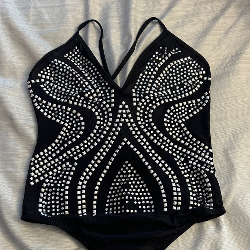 Windsor Black Bodysuit with Silver Accents